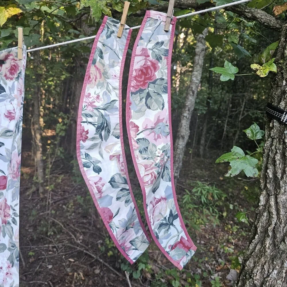 Vintage Rose Curtains Pink Red Floral Cottagecore Drapes Lined Panels Tiebacks